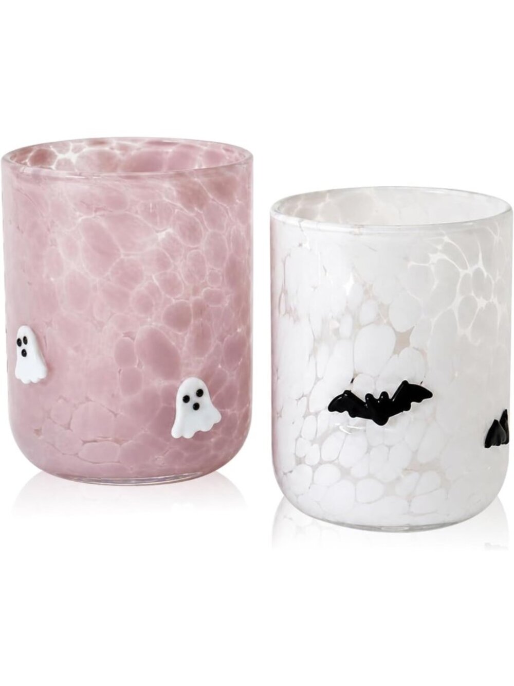Set of 2 Halloween Glass Cups - Ghost & Bat Design, Perfect for Parties & Decor